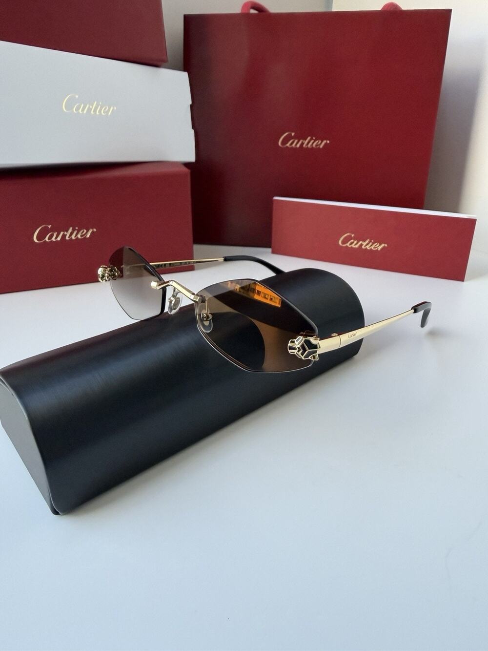 CARTIER Panthere De Cartier Sunglasses CT0433S 001 Gold Grey Lens AUTHENTIC